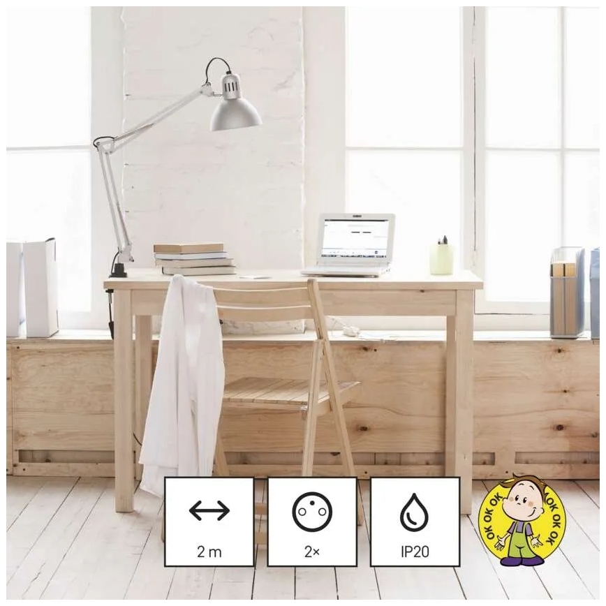 Jatkojohto 2 pistorasiaa + 2x USB-A + USB-C 1,4 m