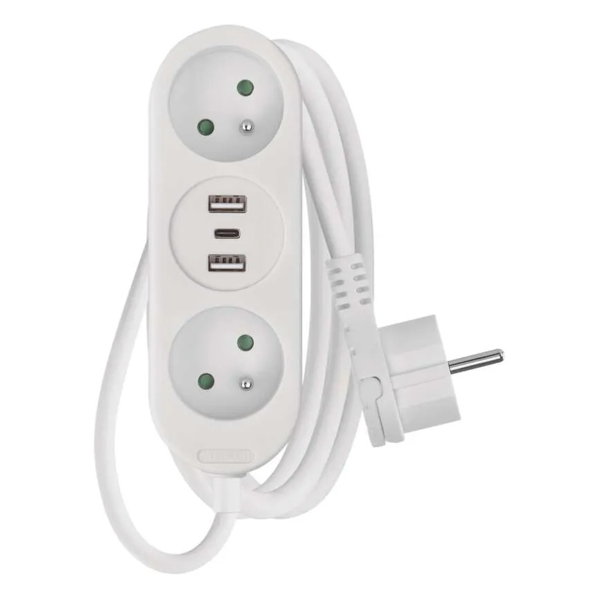 Jatkojohto 2 pistorasiaa + 2x USB-A + USB-C 1,4 m