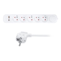 Jatkojohto 3 m, 5 pistorasiaa, kytkimellä ja USB-A- ja USB-C-latausporteilla