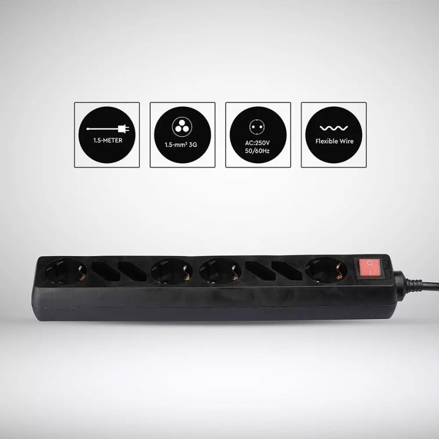 Jatkojohto kytkimellä SCHUKO 8Z 1,5 m