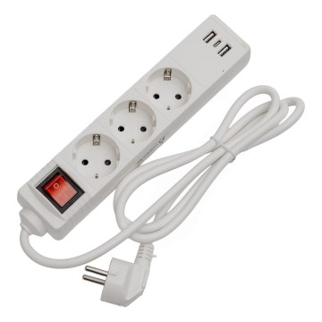Jatkojohto katkaisijalla 3 pistorasiaa + 2x USB-A + 1x USB-C 1,5 m SCHUKO valkoinen