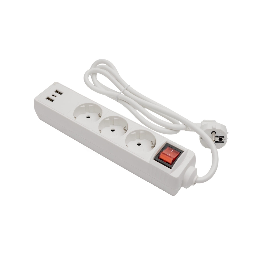 Jatkojohto katkaisijalla 3 pistorasiaa + 2x USB-A + 1x USB-C 1,5 m SCHUKO valkoinen