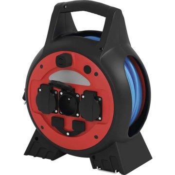 Jatkojohto kelalla 3-osainen 20m punainen/musta IP44