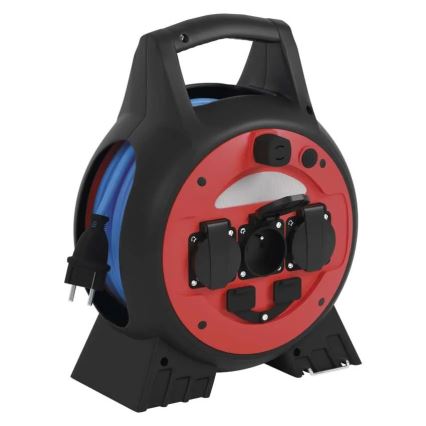 Jatkojohto kelalla 3-osainen 20m punainen/musta IP44