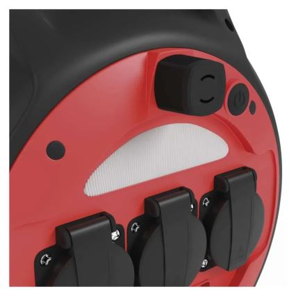 Jatkojohto kelalla 3-osainen 20m punainen/musta IP44