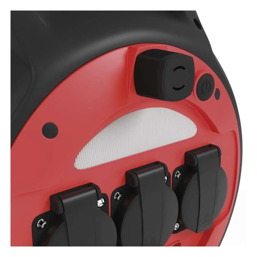 Jatkojohto kelalla 3-osainen 20m punainen/musta IP44