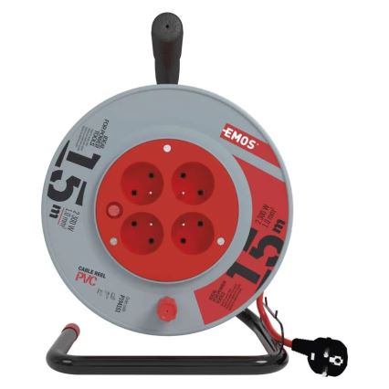 Jatkojohto kelalla 4-osainen 15m punainen/harmaa