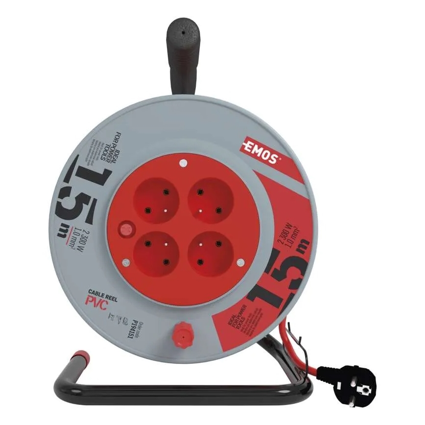 Jatkojohto kelalla 4-osainen 15m punainen/harmaa