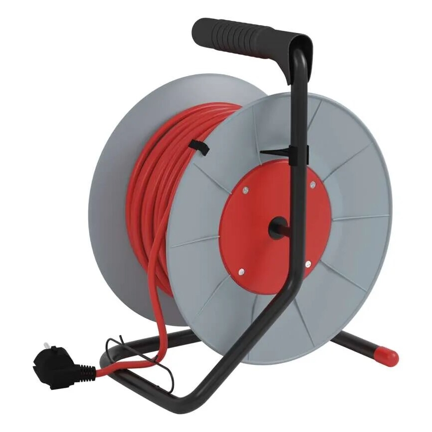 Jatkojohto kelalla, 4 pistorasiaa, 25 m, harmaa/punainen