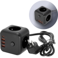 Jatkojohto kuutio kytkimellä LINEA 3x230V + 4xUSB A/C musta