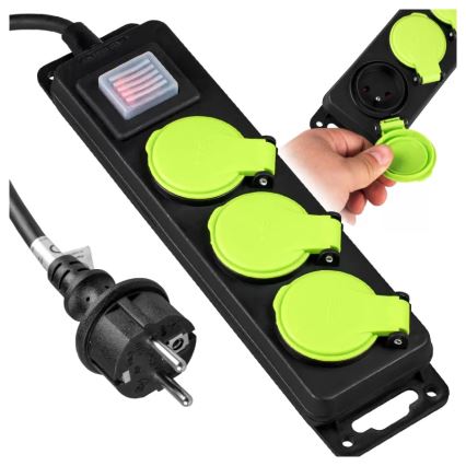 Jatkojohto kytkimellä, 3-paikkainen, 3 m, IP44