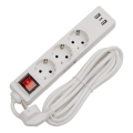 Jatkojohto kytkimellä 3 pistorasiaa+2xUSB-A+1xUSB-C 3m SCHUKO valkoinen