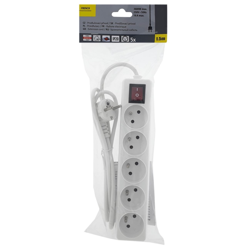 Jatkojohto katkaisimella 5-napainen 1,5 m