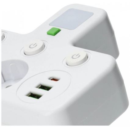 Jatkopistorasia kytkimellä ja LED-valaistuksella LINEA PRO 2Z + 3xUSB A/C SCHUKO 4000K valkoinen