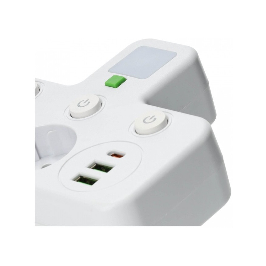 Jatkopistorasia kytkimellä ja LED-valaistuksella LINEA PRO 2Z + 3xUSB A/C SCHUKO 4000K valkoinen