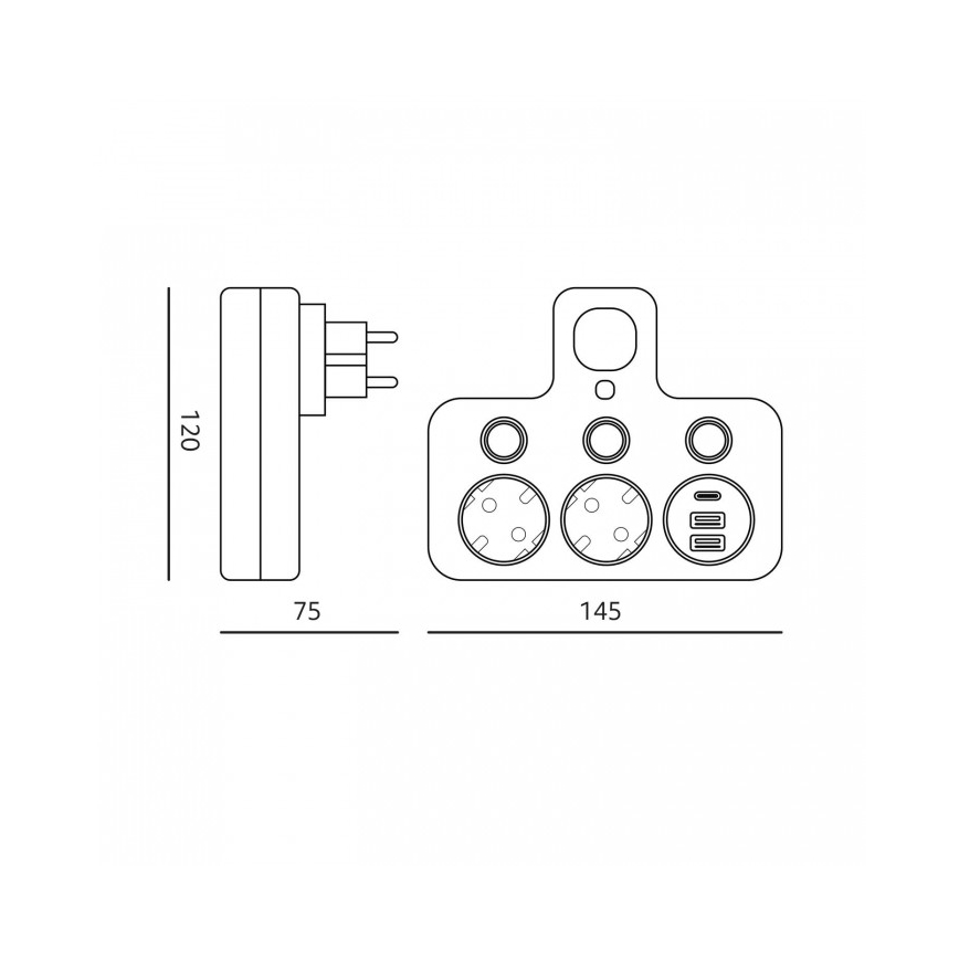 Jatkopistorasia kytkimellä ja LED-valaistuksella LINEA PRO 2Z + 3xUSB A/C SCHUKO 4000K valkoinen