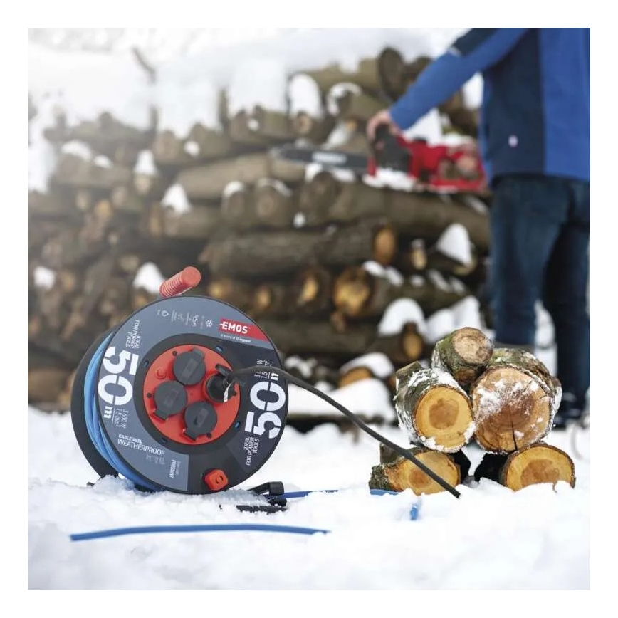 Jatkokaapeli rummussa 4 pistorasiaa 50 m silikoni IP44