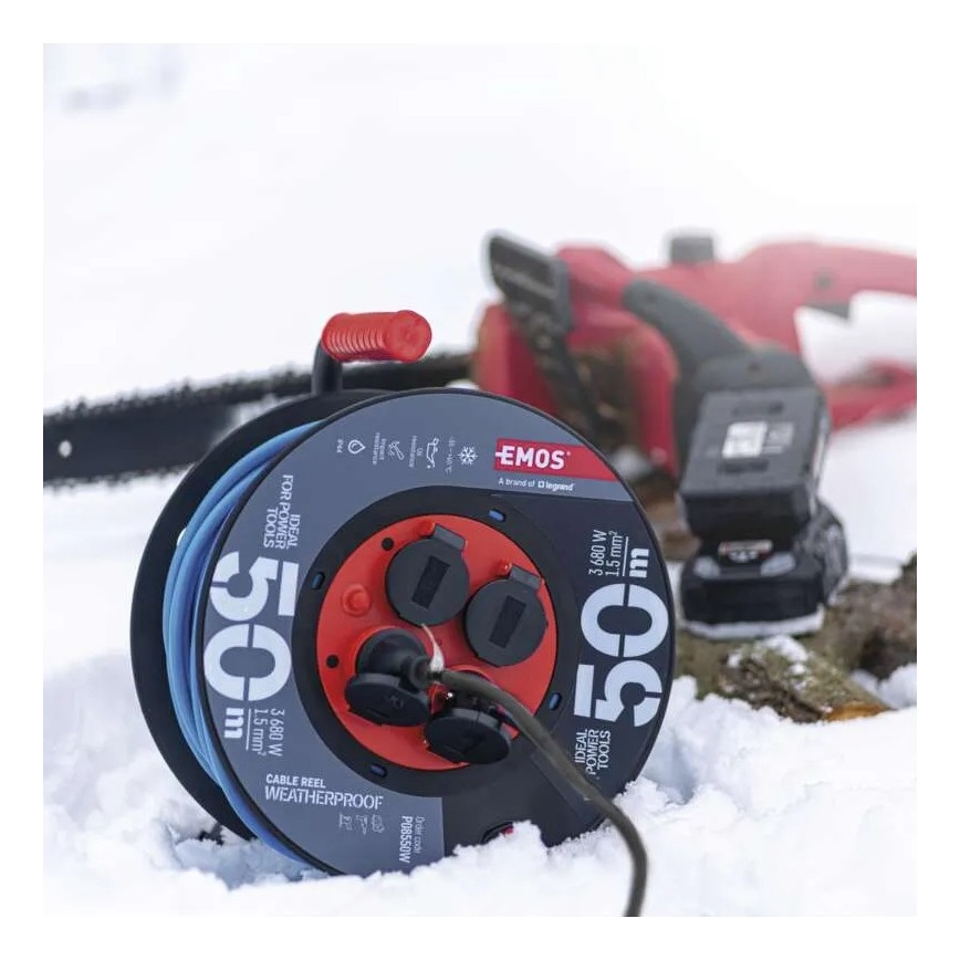 Jatkokaapeli rummussa 4 pistorasiaa 50 m silikoni IP44