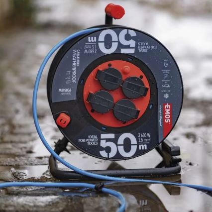 Jatkokaapeli rummussa 4 pistorasiaa 50 m silikoni IP44