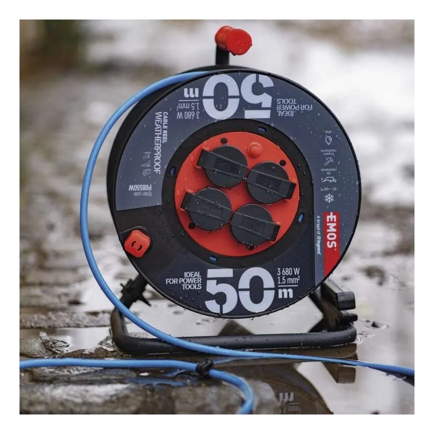 Jatkokaapeli rummussa 4 pistorasiaa 50 m silikoni IP44