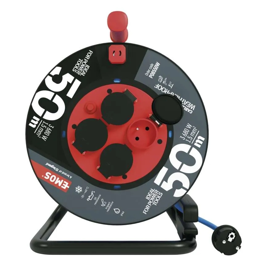 Jatkokaapeli rummussa 4 pistorasiaa 50 m silikoni IP44