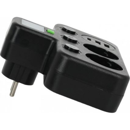 LINEA PRO -jatkoskisko, 2× SCHUKO-pistorasiaa + 3× USB (A ja C), kytkimellä ja LED-valaistuksella, 4000 K, musta