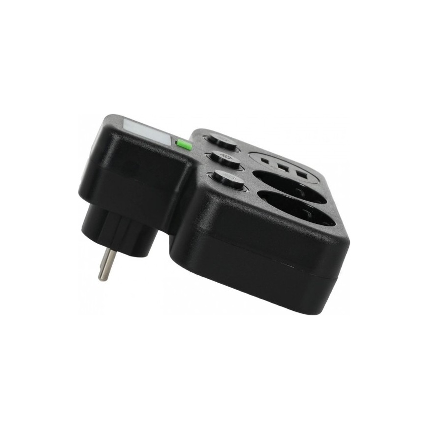 LINEA PRO -jatkoskisko, 2× SCHUKO-pistorasiaa + 3× USB (A ja C), kytkimellä ja LED-valaistuksella, 4000 K, musta