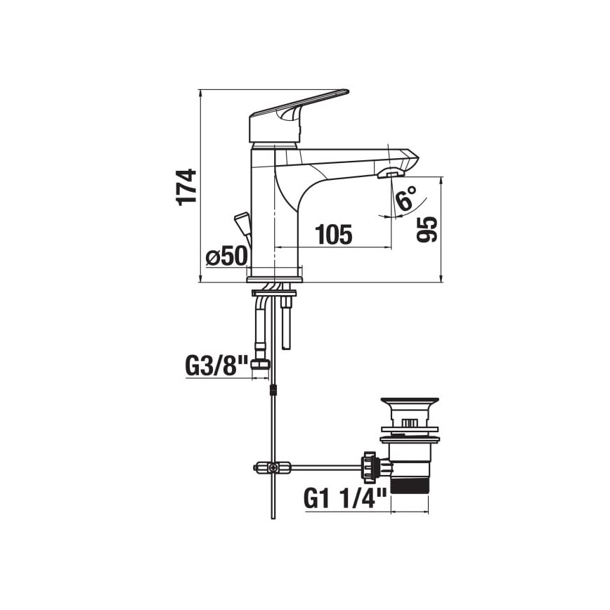 JIKA H3112E10041171 - Pesuallashana + ilman ylivuotoa TALAS 17,4 cm kiiltävä kromi