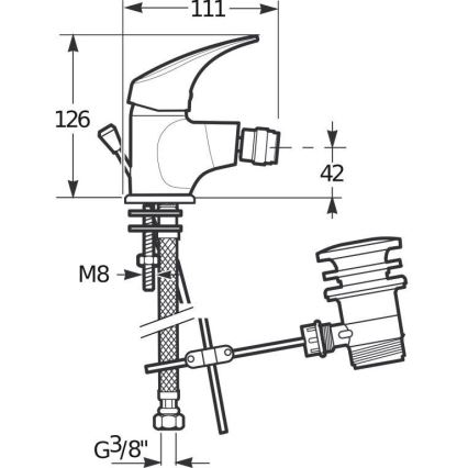 JIKA H3411N10041111 - Bidet hanakulma + ylivuotoaukoton hana TALAS 12,6 cm kiiltävä kromi