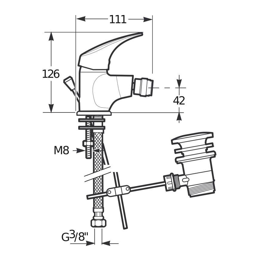 JIKA H3411N10041111 - Bidet hanakulma + ylivuotoaukoton hana TALAS 12,6 cm kiiltävä kromi