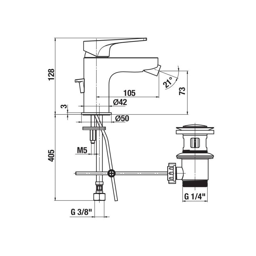JIKA H3411X10041111 - Bidet hanakulma + ylivuototon hana CUBITO 12,8 cm kiiltävä kromi