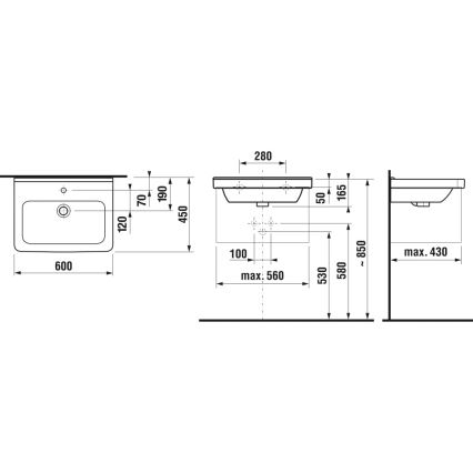 JIKA H8104230001041 - Ripustettava pesuallas CUBITO 60x45 cm keramiikka/valkoinen