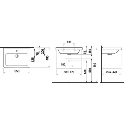 JIKA H8104240001041 - Ripustettava pesuallas CUBITO 65x48,5 cm keramiikka/valkoinen