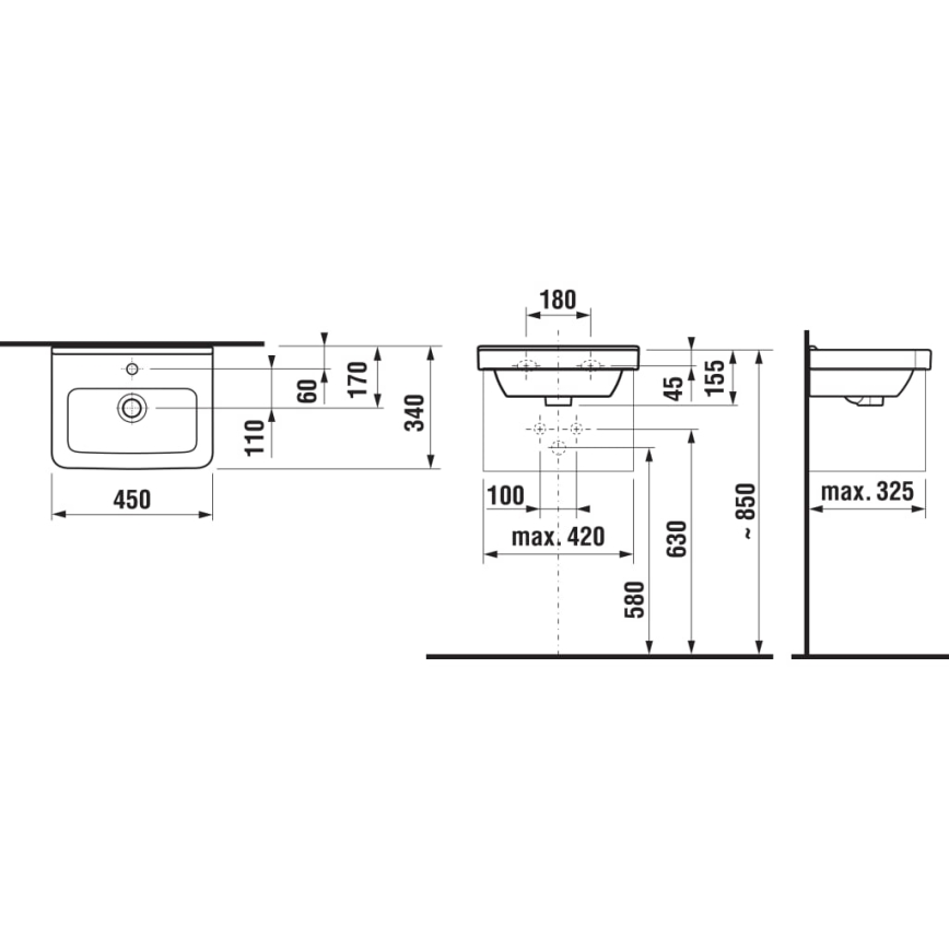 JIKA H8114220001041 - Ripustettava pesuallas CUBITO 45x34 cm keramiikka/valkoinen