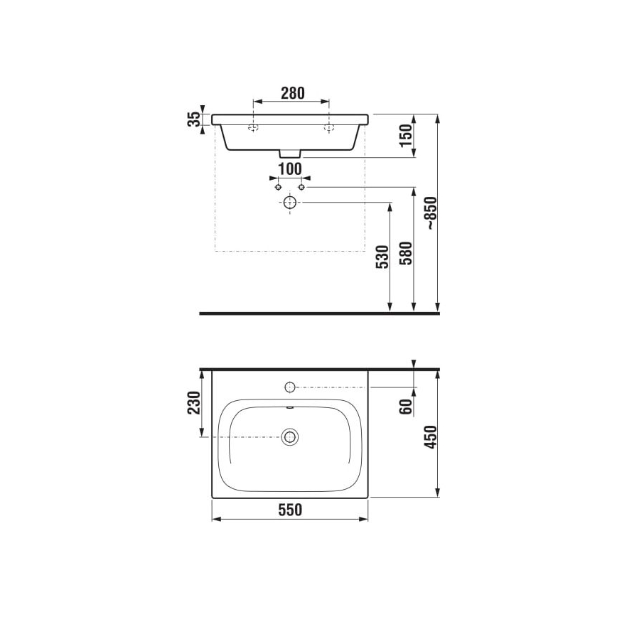 JIKA H8127120001041 - Ripustettava pesuallas MIO 55x45 cm keramiikka/valkoinen