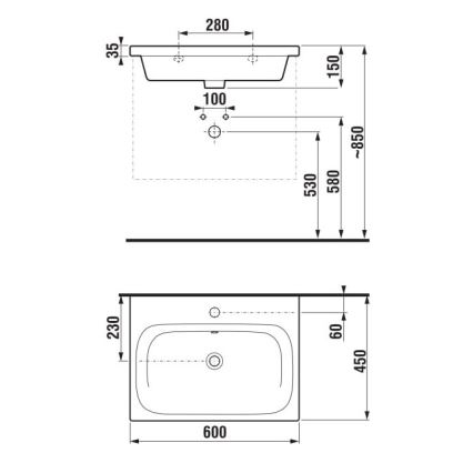 JIKA H8127130001041 - Ripustettava pesuallas MIO 60x45 cm keramiikka/valkoinen