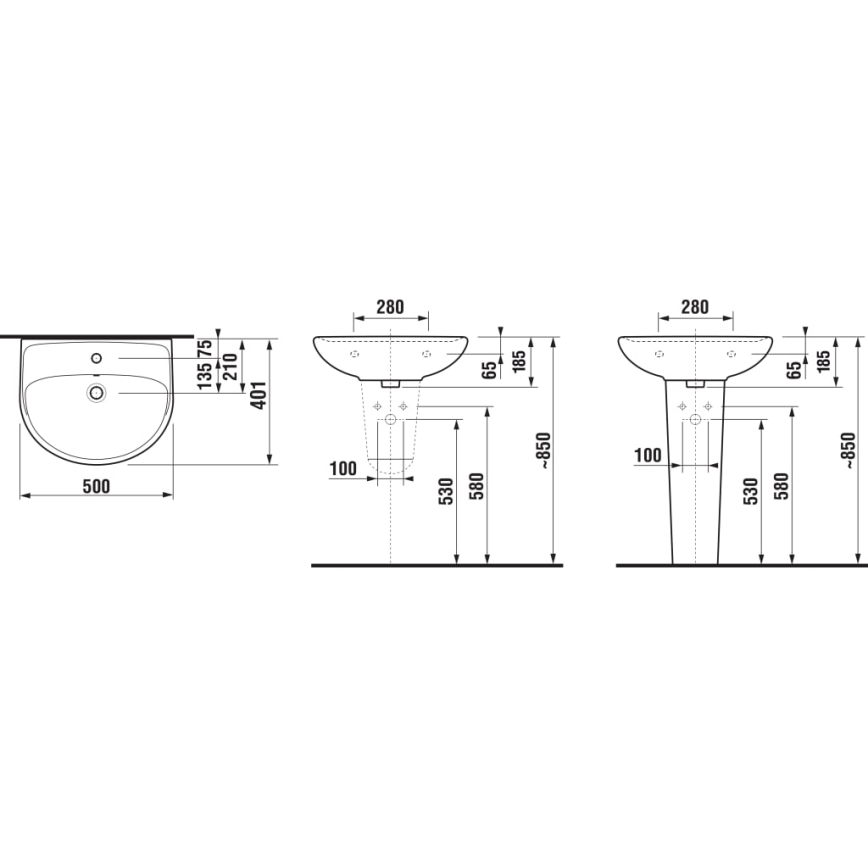 JIKA H8143810001041 - Ripustettava pesuallas LYRA 50x40,1 cm keramiikka/valkoinen