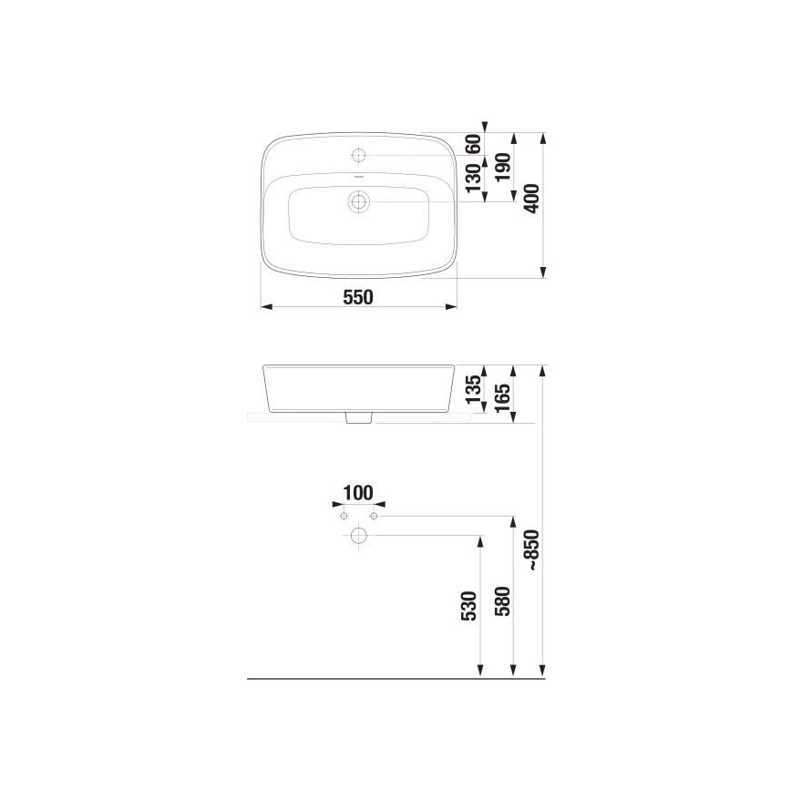 JIKA H8183827571041 - Upotaso tasolle LYRA 55x40 cm keramiikka/matvalkoinen