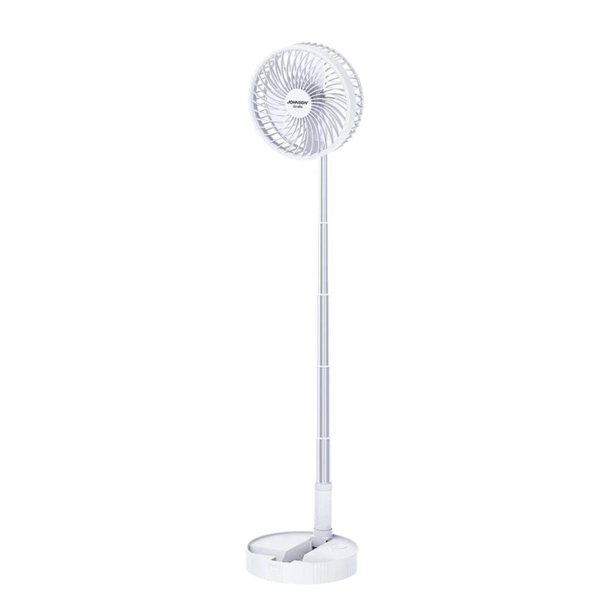 JOHNSON - Ladattava pöytätuuletin GIRAFFA 5 W / 3,7 V, 1200 mAh, halkaisija 20 cm, valkoinen