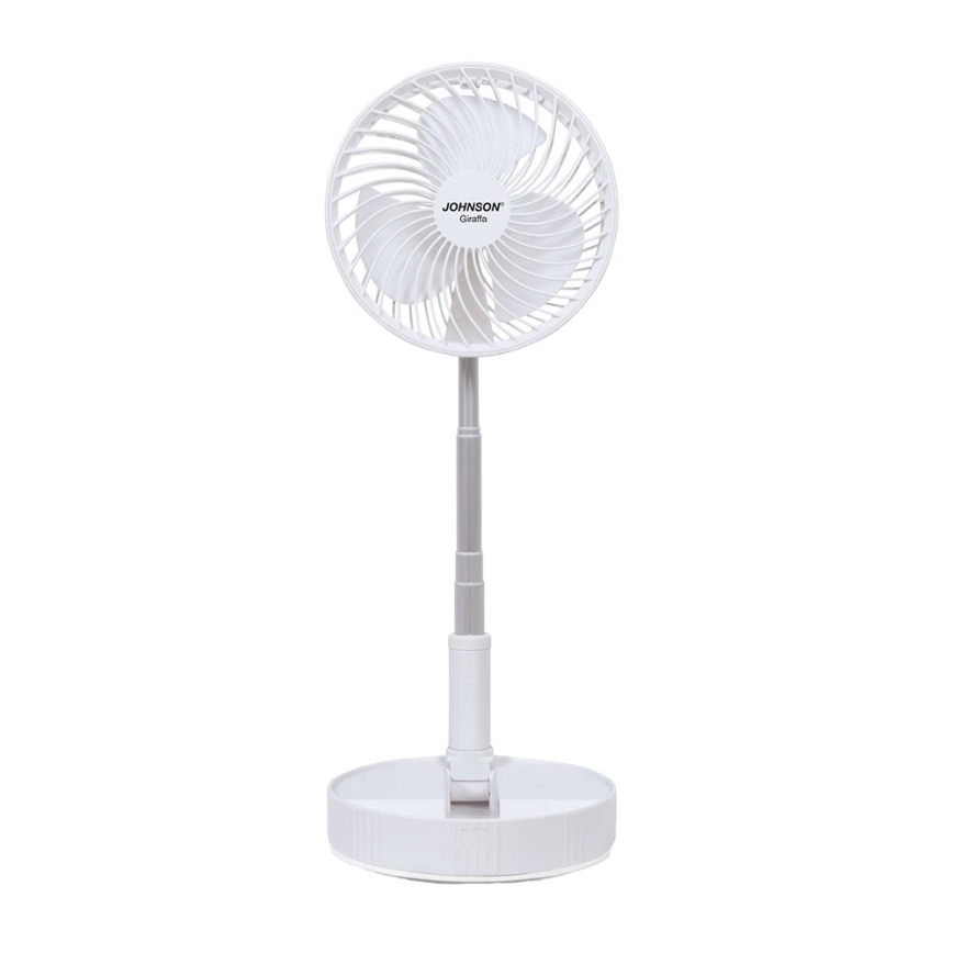 JOHNSON - Ladattava pöytätuuletin GIRAFFA 5 W / 3,7 V, 1200 mAh, halkaisija 20 cm, valkoinen