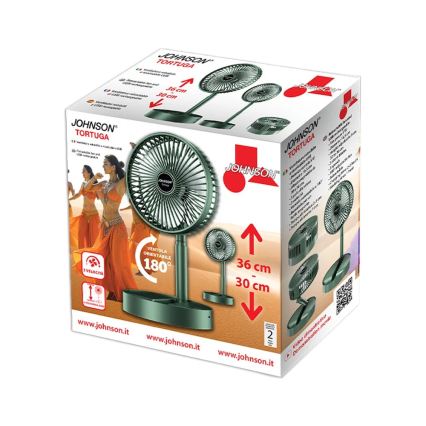 JOHNSON - Ladattava pöytätuuletin TORTUGA 5W/3,7V 1200 mAh halkaisija 16,5 cm vihreä