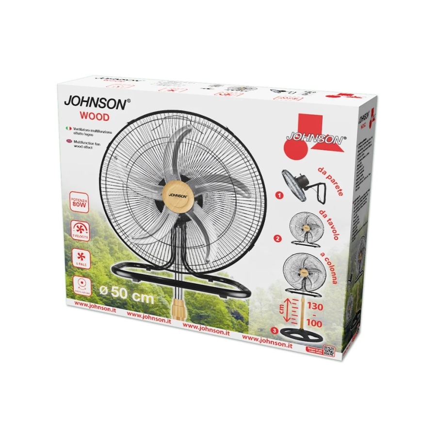 JOHNSON - Lattiatuuletin 3-in-1 WOOD 80W/230V halkaisija 50 cm musta/beige
