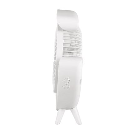 JOHNSON - LED RGB ladattava pöytätuuletin, monivärisellä LED-valolla, 5 W / 3,7 V, 1200 mAh, halkaisija 14 cm, valkoinen