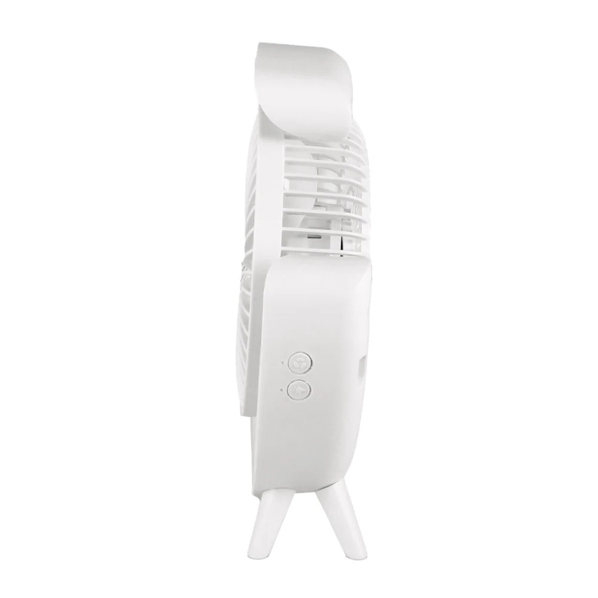 JOHNSON - LED RGB ladattava pöytätuuletin, monivärisellä LED-valolla, 5 W / 3,7 V, 1200 mAh, halkaisija 14 cm, valkoinen