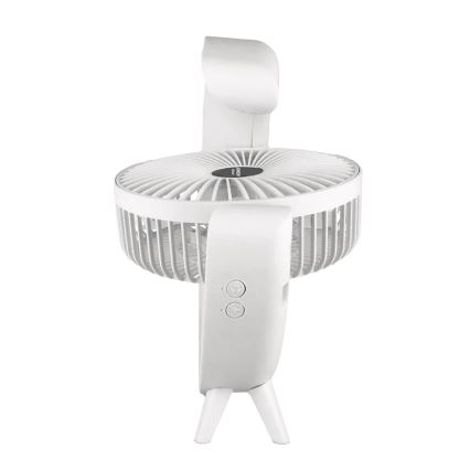 JOHNSON - LED RGB ladattava pöytätuuletin, monivärisellä LED-valolla, 5 W / 3,7 V, 1200 mAh, halkaisija 14 cm, valkoinen