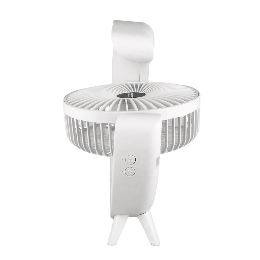 JOHNSON - LED RGB ladattava pöytätuuletin, monivärisellä LED-valolla, 5 W / 3,7 V, 1200 mAh, halkaisija 14 cm, valkoinen