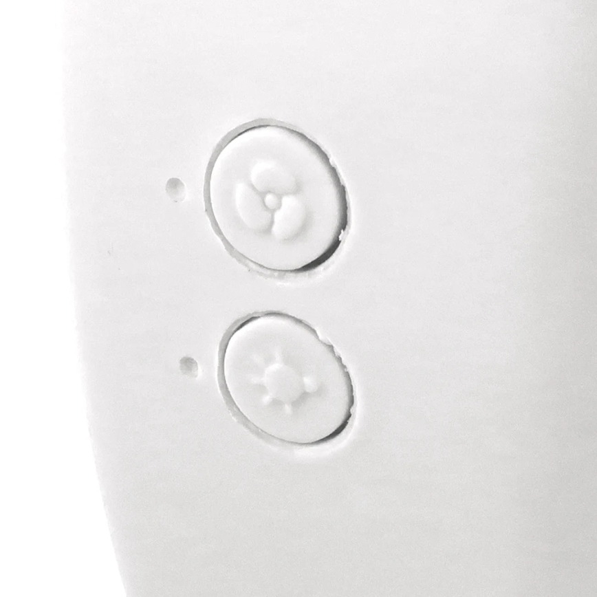 JOHNSON - LED RGB ladattava pöytätuuletin, monivärisellä LED-valolla, 5 W / 3,7 V, 1200 mAh, halkaisija 14 cm, valkoinen