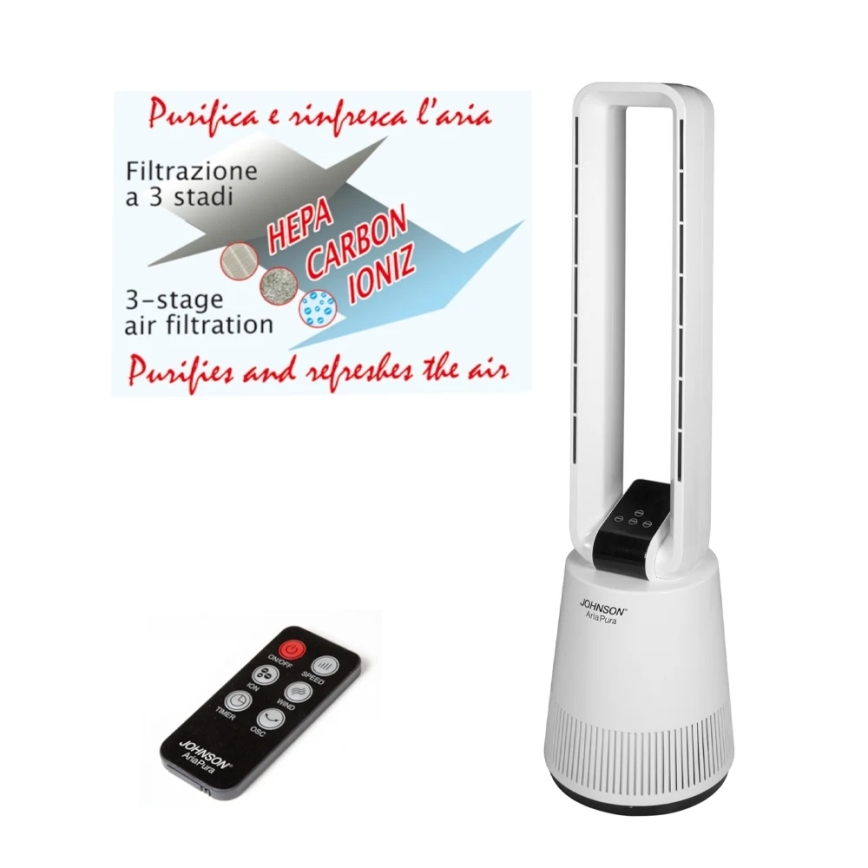 JOHNSON - Tuuletin ja ilmanpuhdistin HEPA-suodattimella ARIA PURA 90W/230V, valkoinen + kaukosäädin