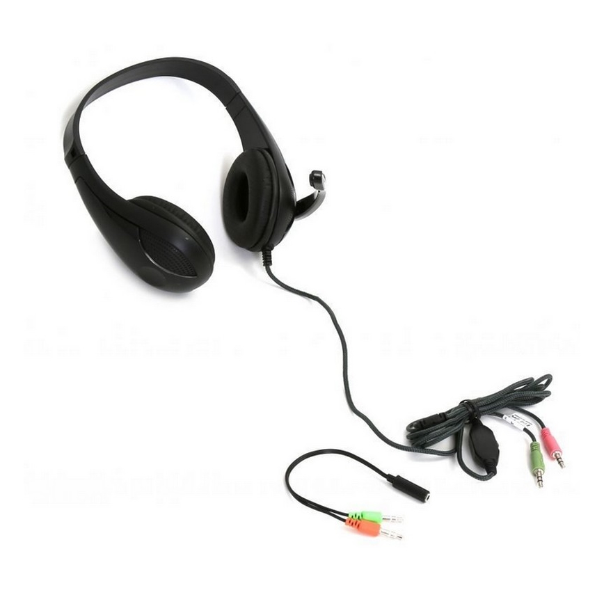 Johtokuulokkeet mikrofonilla musta