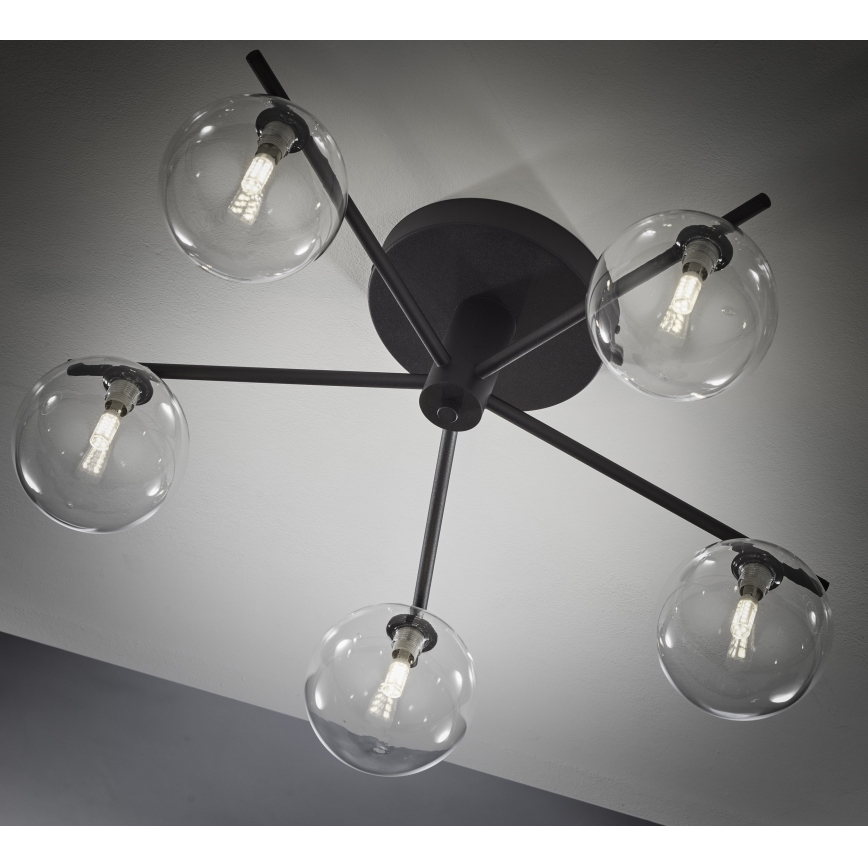 Jupiter 2046 - Kiinteä kattokruunu PRATO 5xG9/10W/230V musta/läpinäkyvä